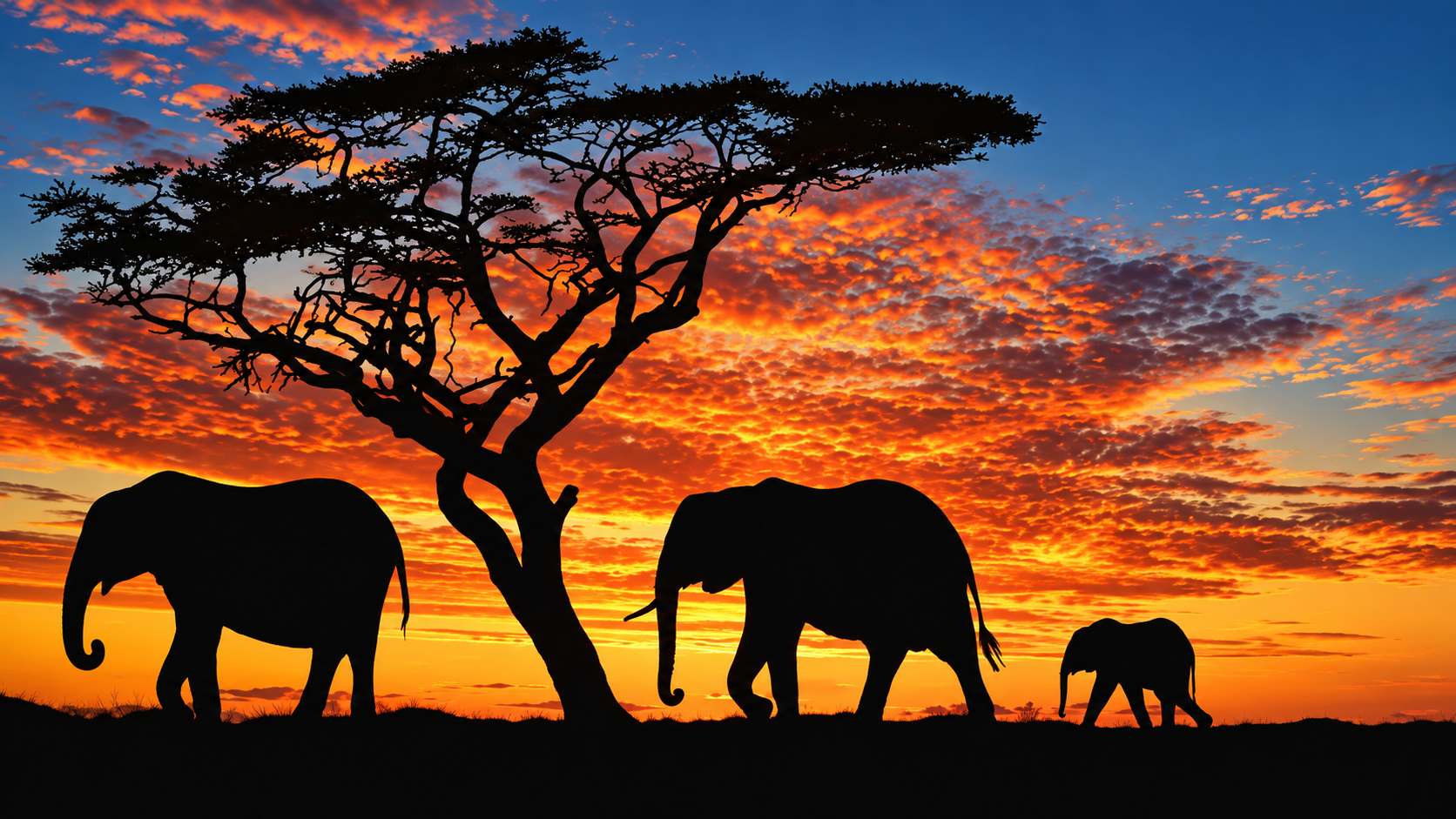 Elephants at sunset